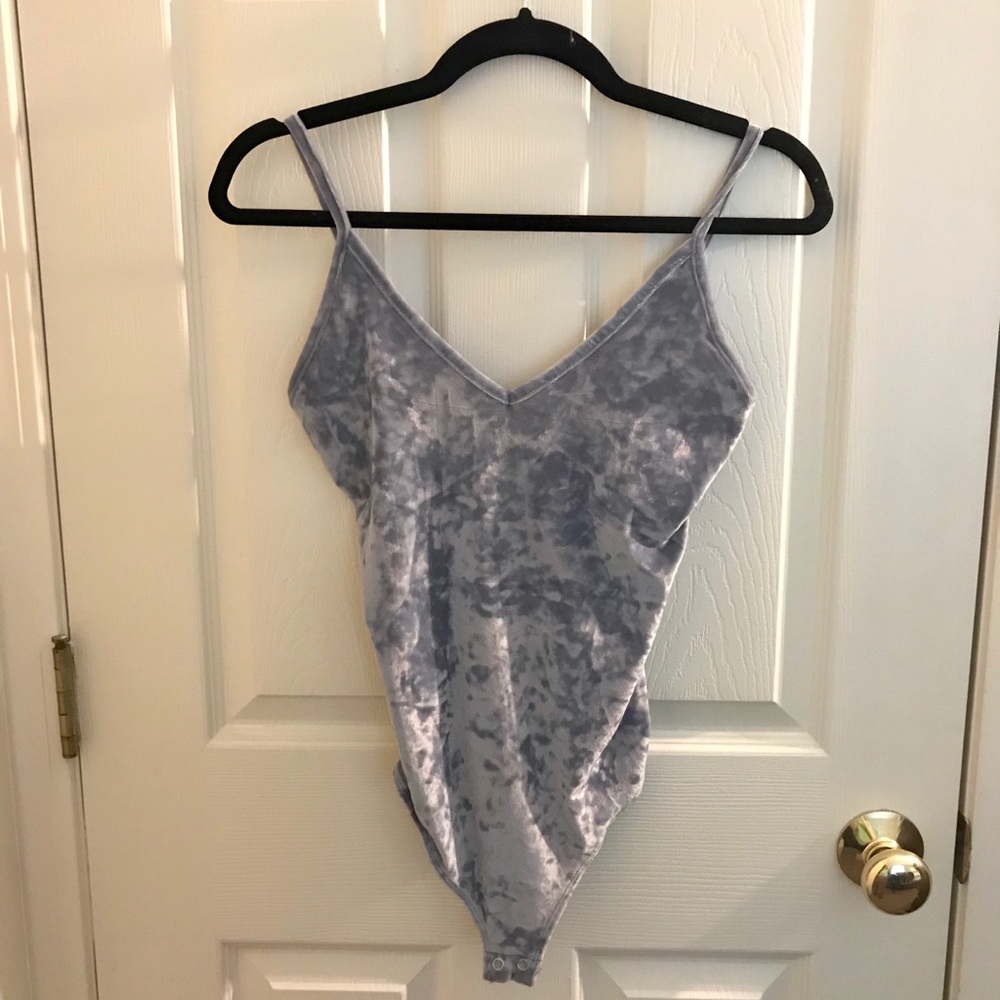 Blue-Grey Suede thong body suit. Never worn!